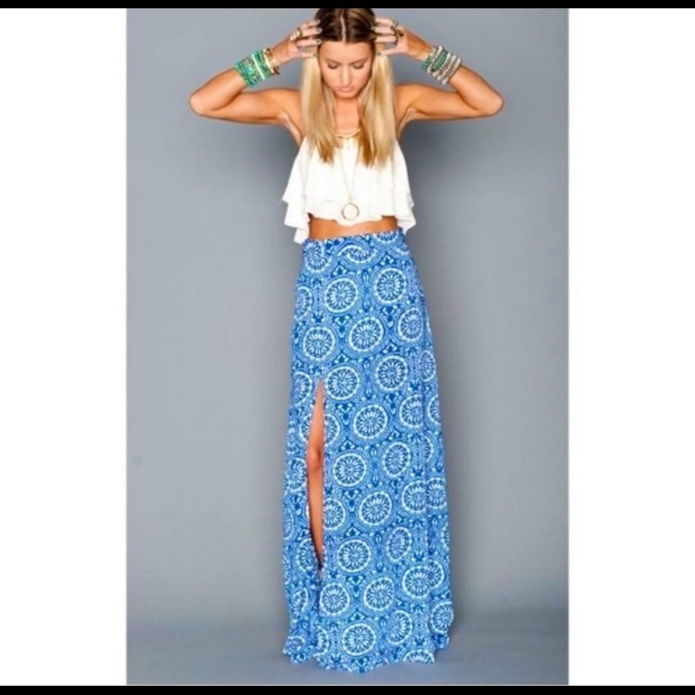 Show Me Your Mumu blue maxi skirt with slit